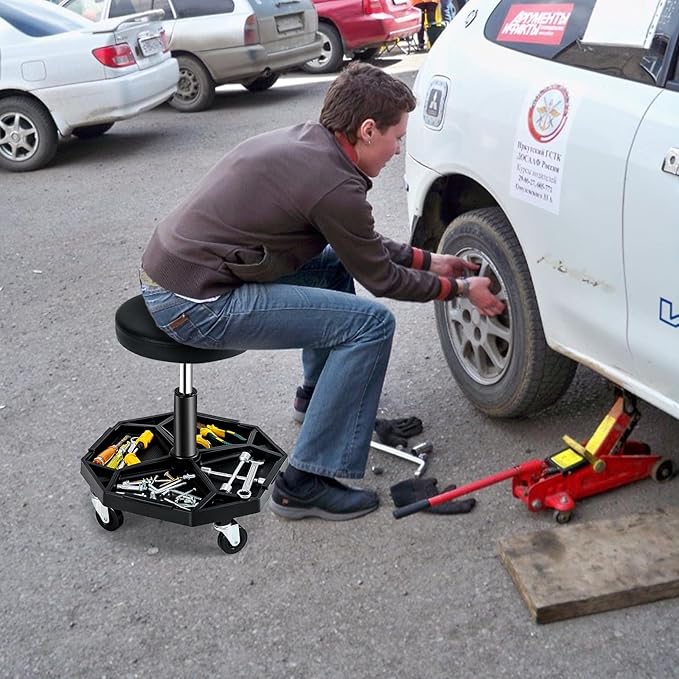 Adjustable Mechanic Rolling Stool, Pneumatic Rolling Stool