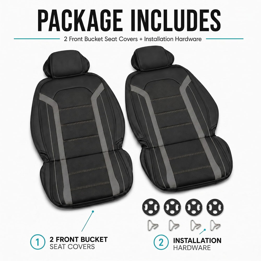 FH Group Front Set Faux Leather Car Seat Covers Cushions for Low Back Seat, U...