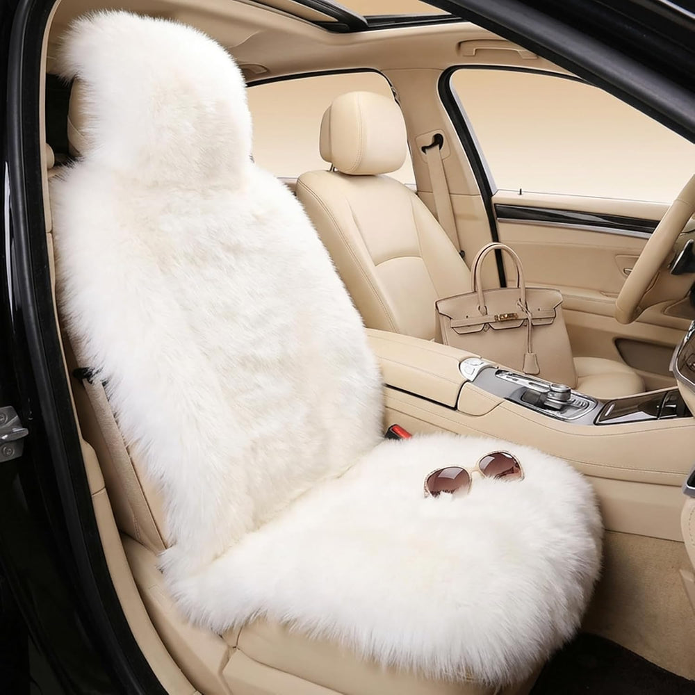 FAUX Sheepskin Car Seat Cover, Fluffy Fuzzy Premium Comfortable Soft Auto Sea...
