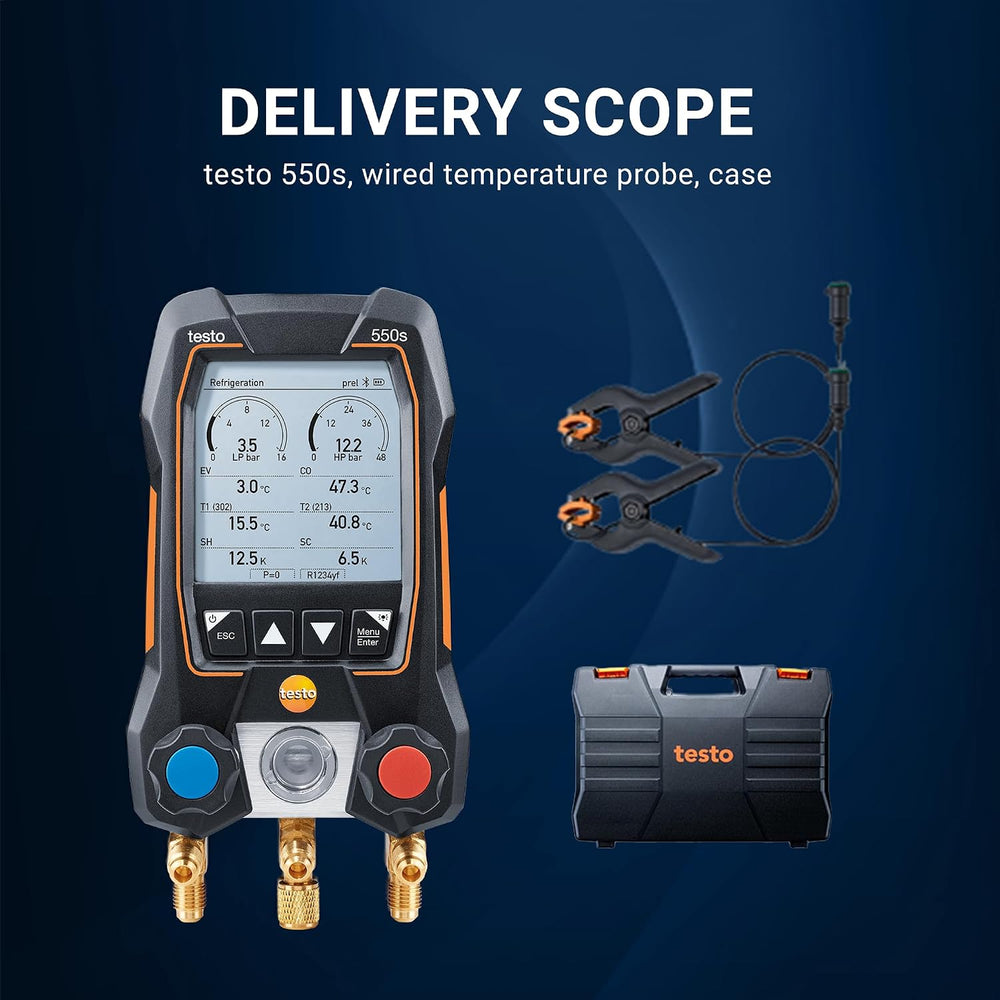 testo 550s AC Manifold Gauge Set – Manifold Gauges HVAC – Incl. 2 Wired Tempe...