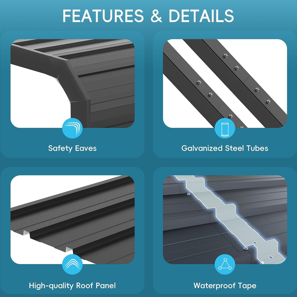 10x15 FT Heavy Duty Metal Carport Kits with Galvanized Steel Roof, Outdoor Ca...