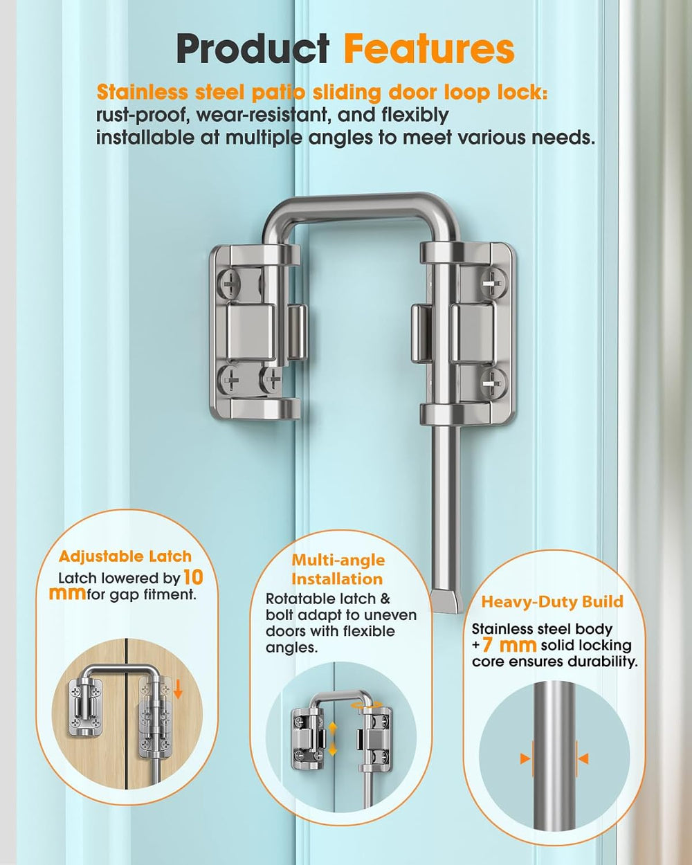 2.36 Inch U Patio Sliding Door Loop Lock Latch, Silver-4 Pcs