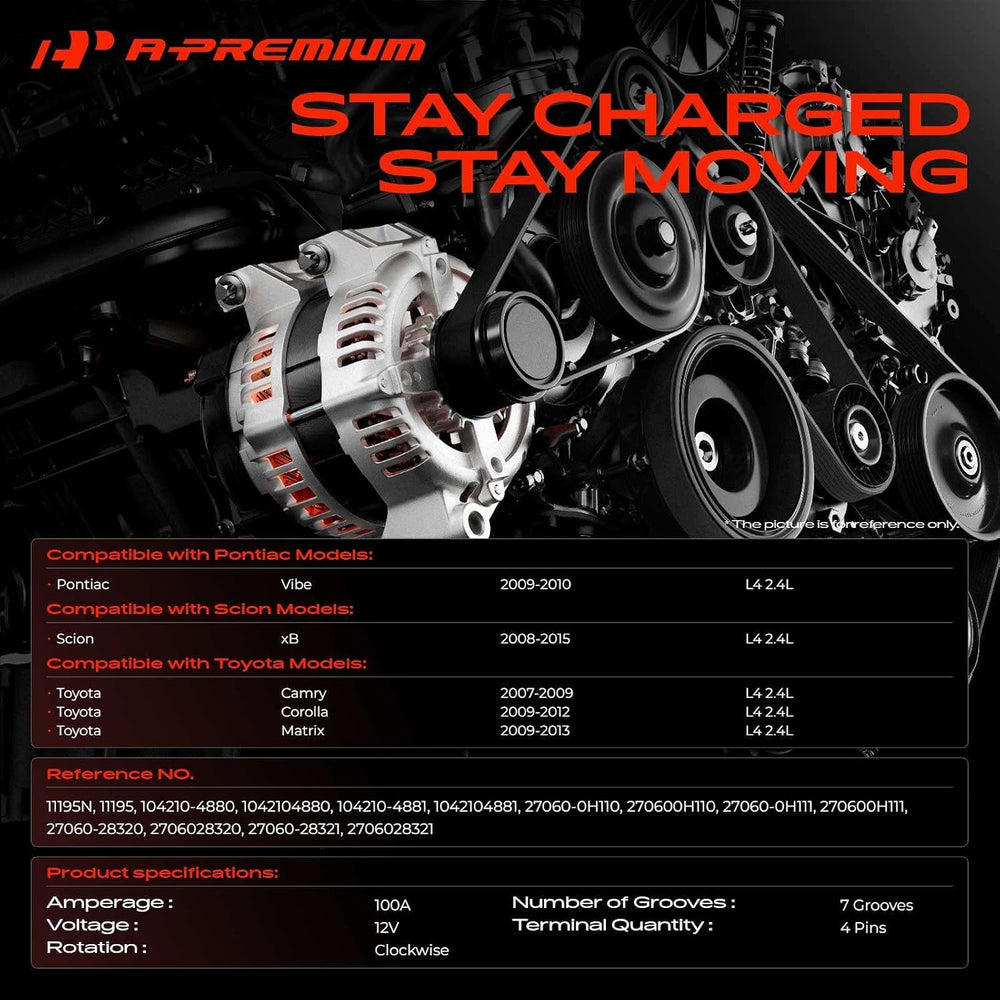 A-Premium Alternator, 12V 100A 7-Groove Pulley Clockwise