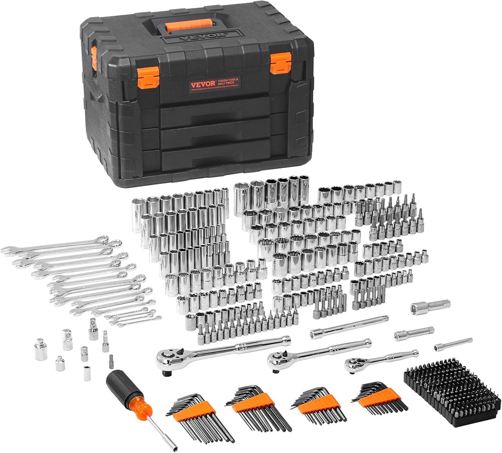 VEVOR Mechanics Tool Set and Socket Set, 1/4" 3/8" 1/2" Drive ...