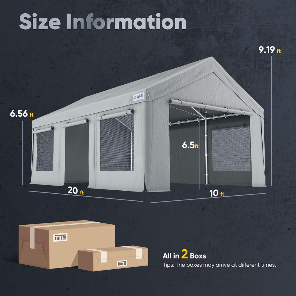 Quictent 10x20 ft Carports with Side Zipper Doors