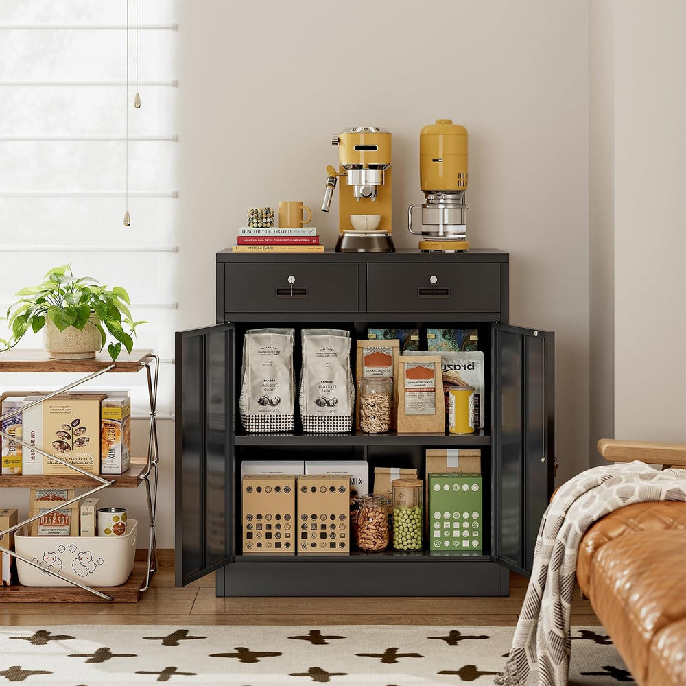 CJF Metal Storage Cabinet, Locking Cabinet with Adjustable Shelf and 2 Drawer...