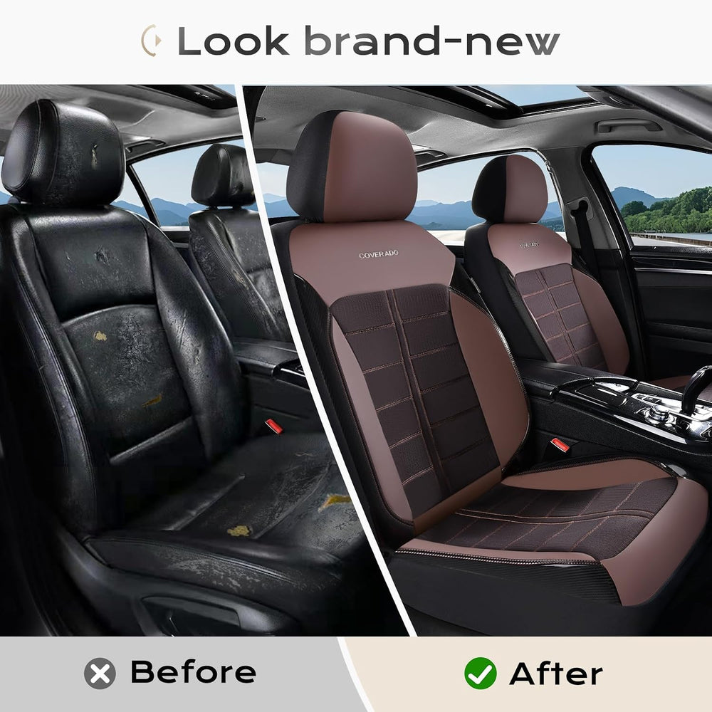 Coverado Leather and Air Mesh Seat Cover, Car Seat Cover Full Set, 3D Breatha...