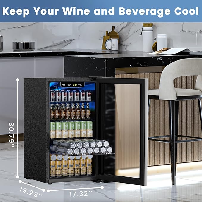 Mini Fridge 130 Can Beverage Refrigerator Cooler, 3.2 Cu.Ft Drink Fridge