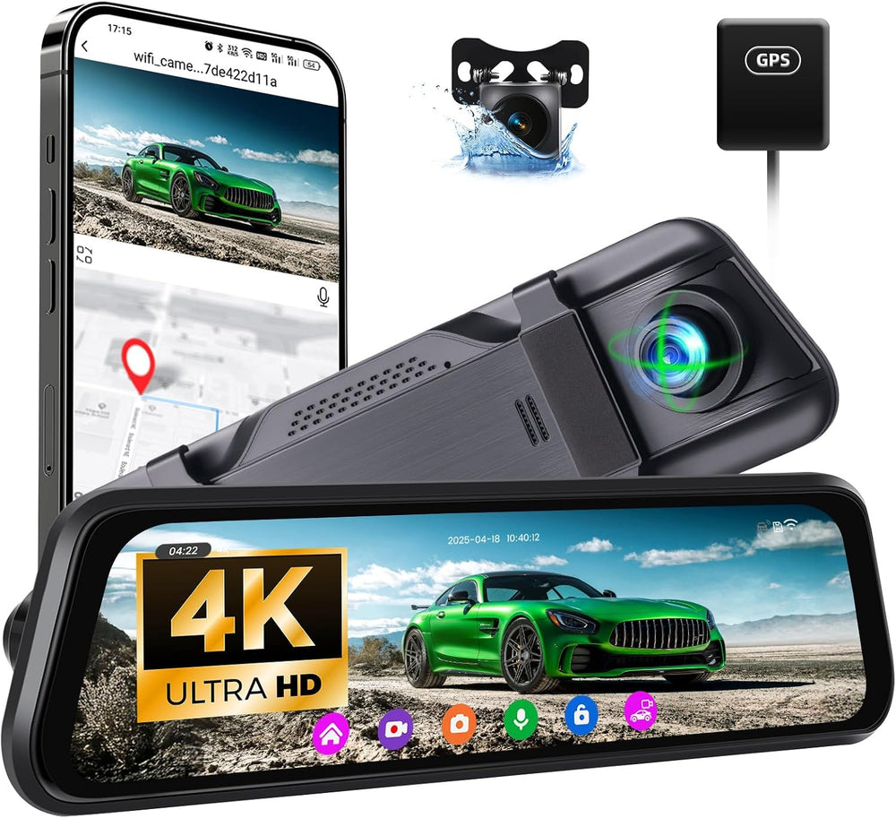 CAMECHO 9.66" 4K Mirror Dash Cam with ADAS, BSD and LCA, Rear View Mirro...