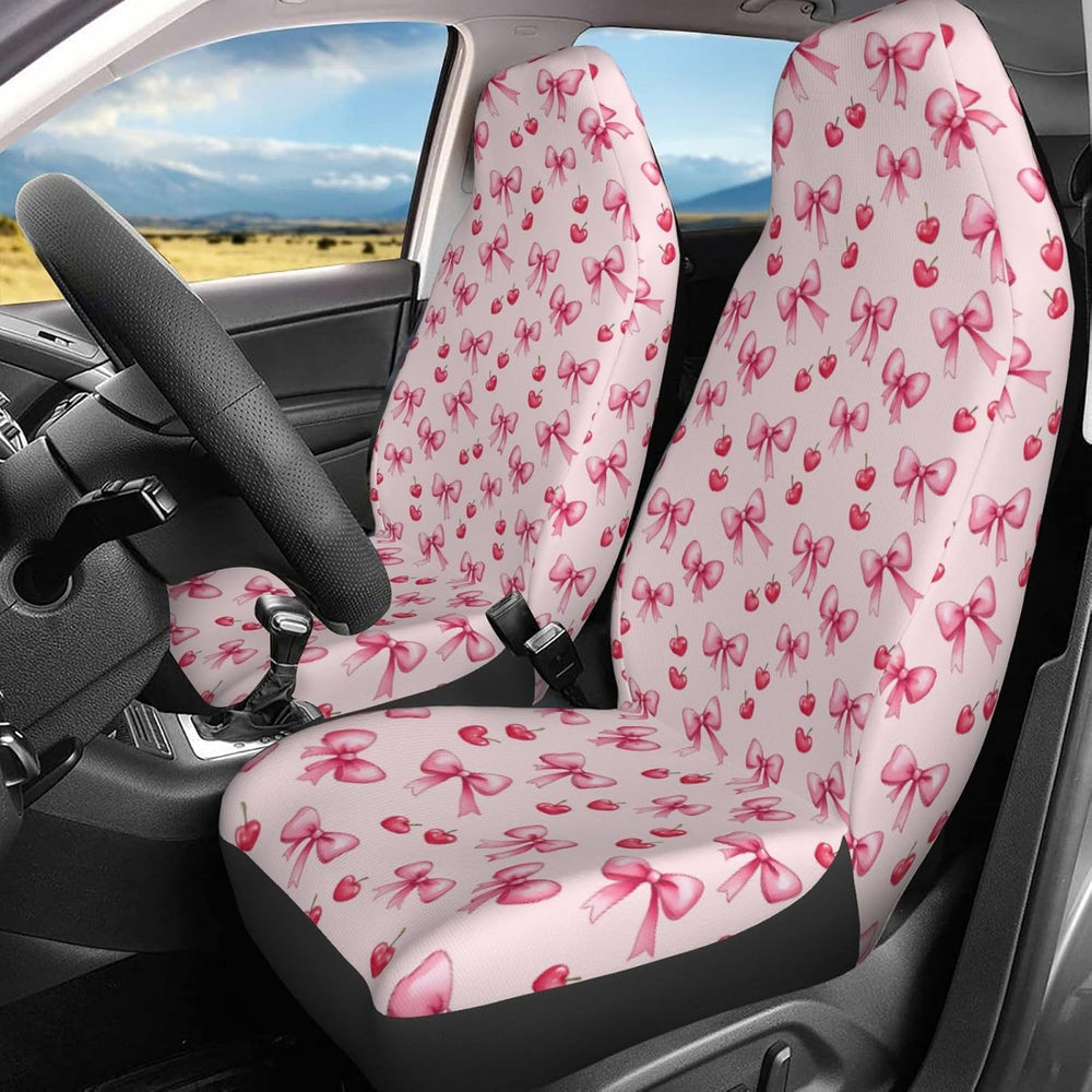 Delerain Car Seat Covers Set 2Pcs, Pink Bows and Cherry Universal Front Car S...
