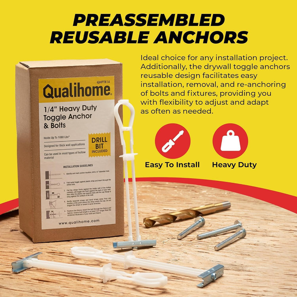 1/4”-20 Quick Easy Heavy Duty Toggle Anchors with Bolts - Hollow Wall Anchors...