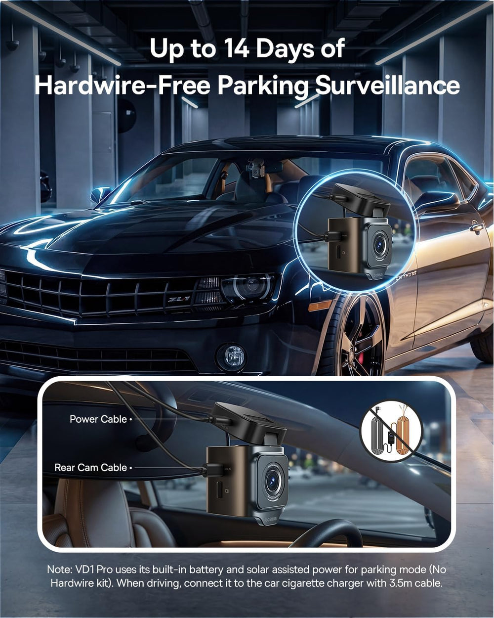 Baseus VD1 Pro 4K Dual Solar Dash Cam Front and Rear, STARVIS, 64GB Card