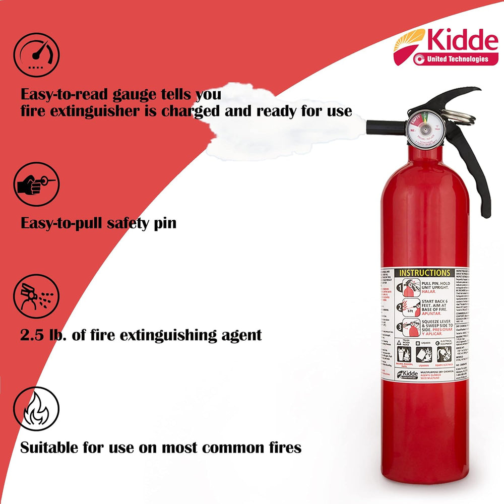 Kidde FA110 Multipurpose Fire Extinguishers 2 Pack - Red, (Rating 1-A:10-B:C)...