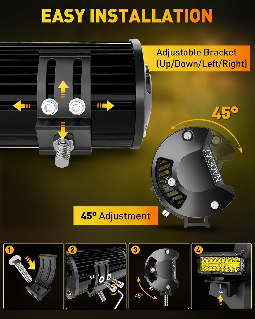 NAOEVO 7 Inch LED Light Bar, Yellow LED Pods/Fog Lights with 2-Lead Harness