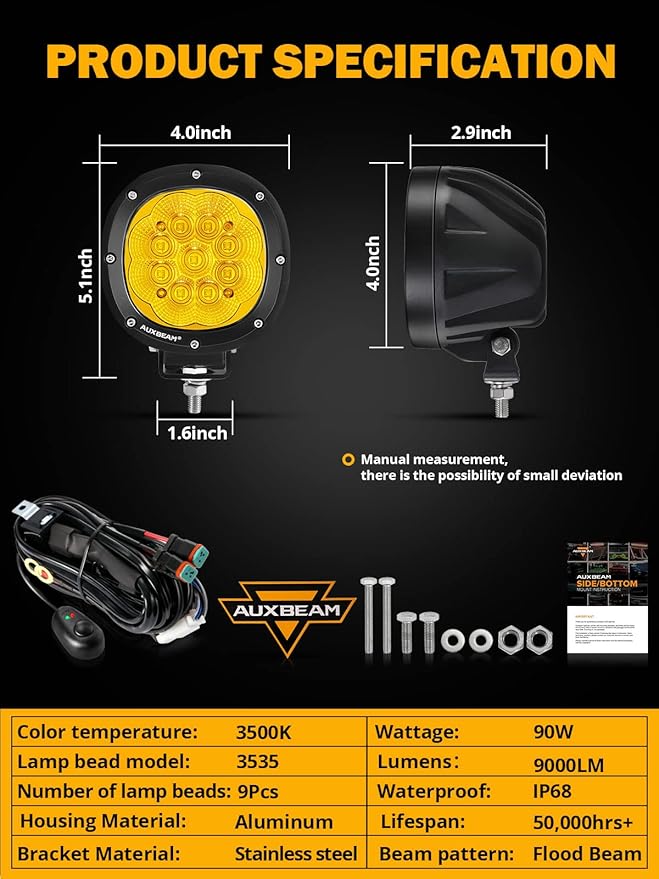 Auxbeam 4 Inch Amber Round LED Driving Light