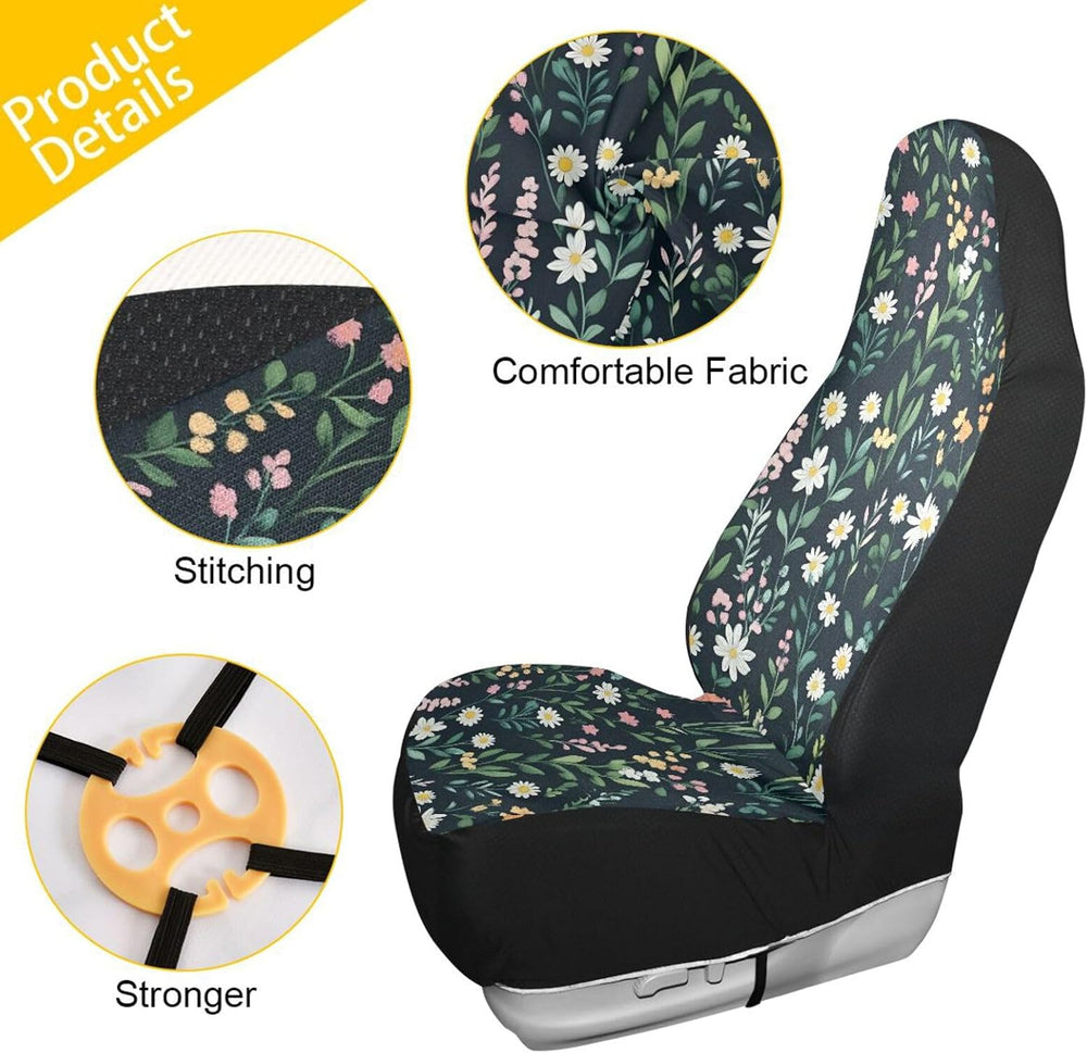 ALAZA Vintage Wildflowers Leaves Car Seat Cover, Front Auto Seat Covers Bucke...