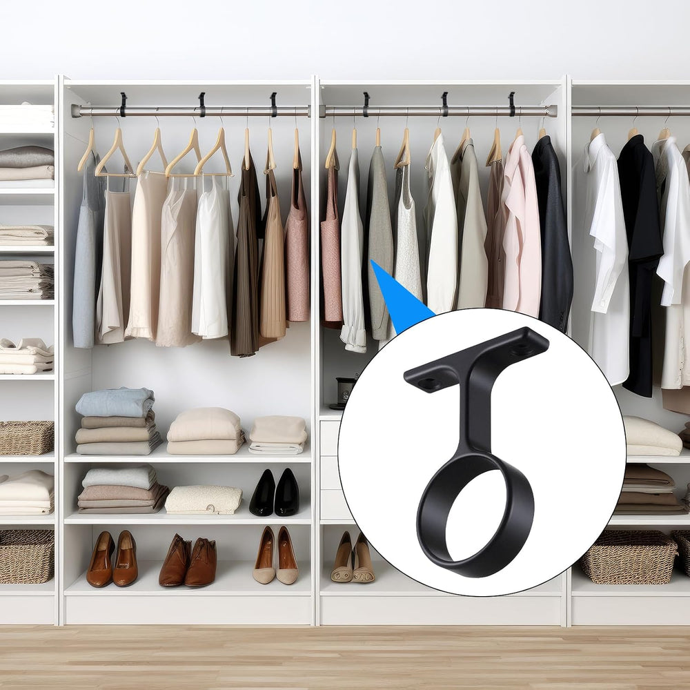 LEIFIDE 6 Pcs 1 5/16 Inch Round Closet Rod Support Bracket,Black