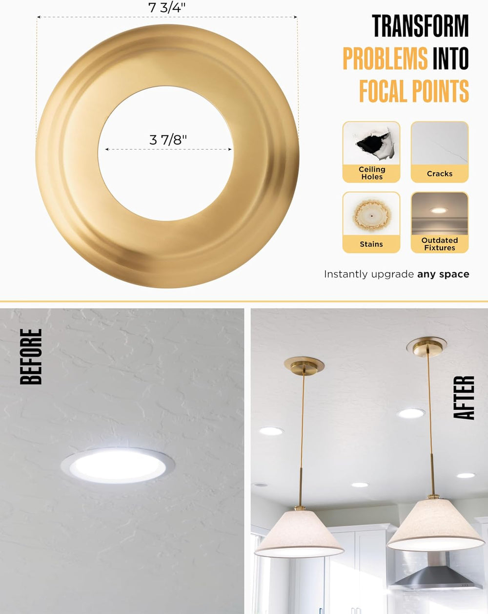 R56 Recessed Can Light Conversion Kit w/ 7"¾ Beveled Ceiling Medallion -...