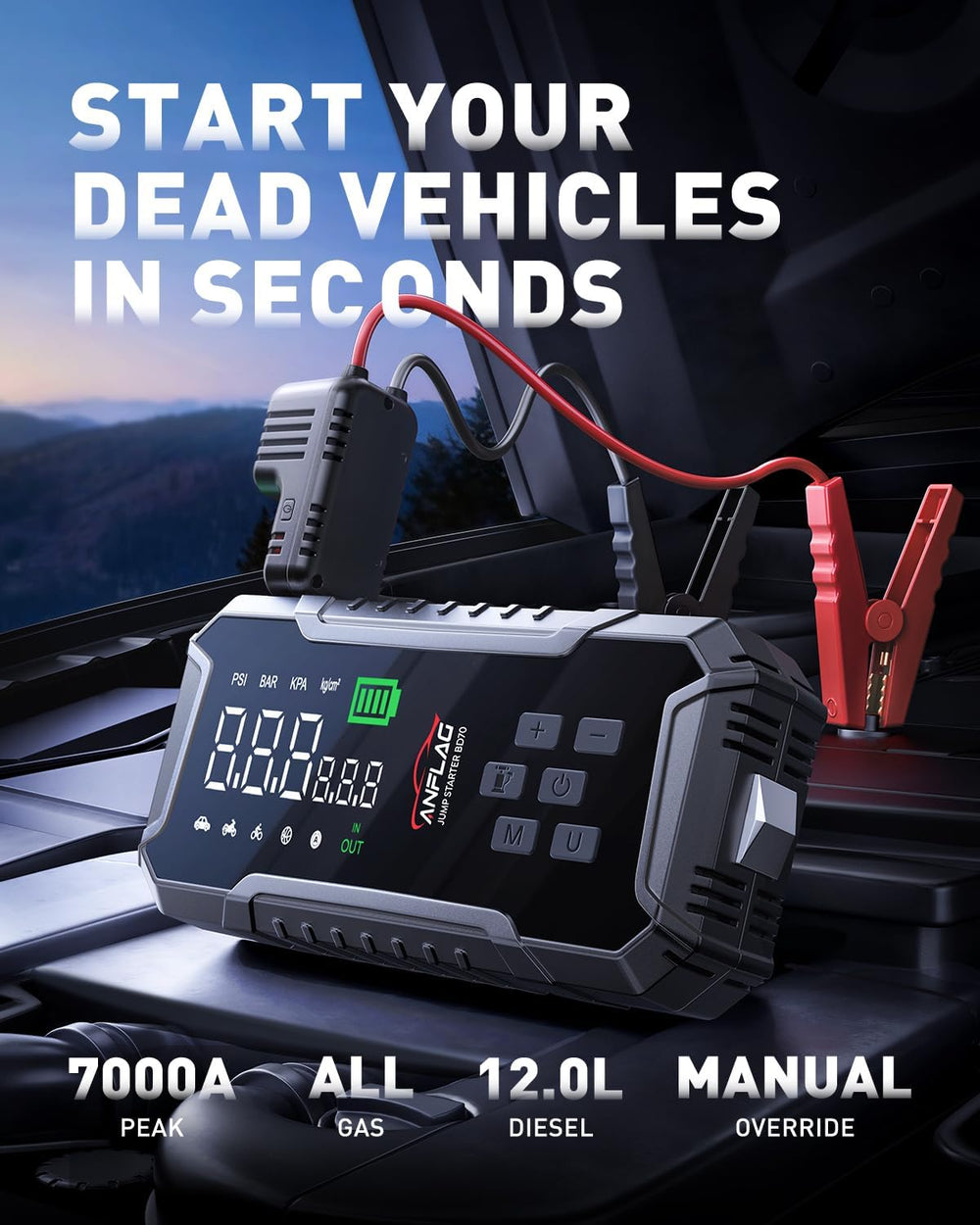 Car Jump Starter with Air Compressor 160PSI, 7000A Car Battery Jumper Starter...