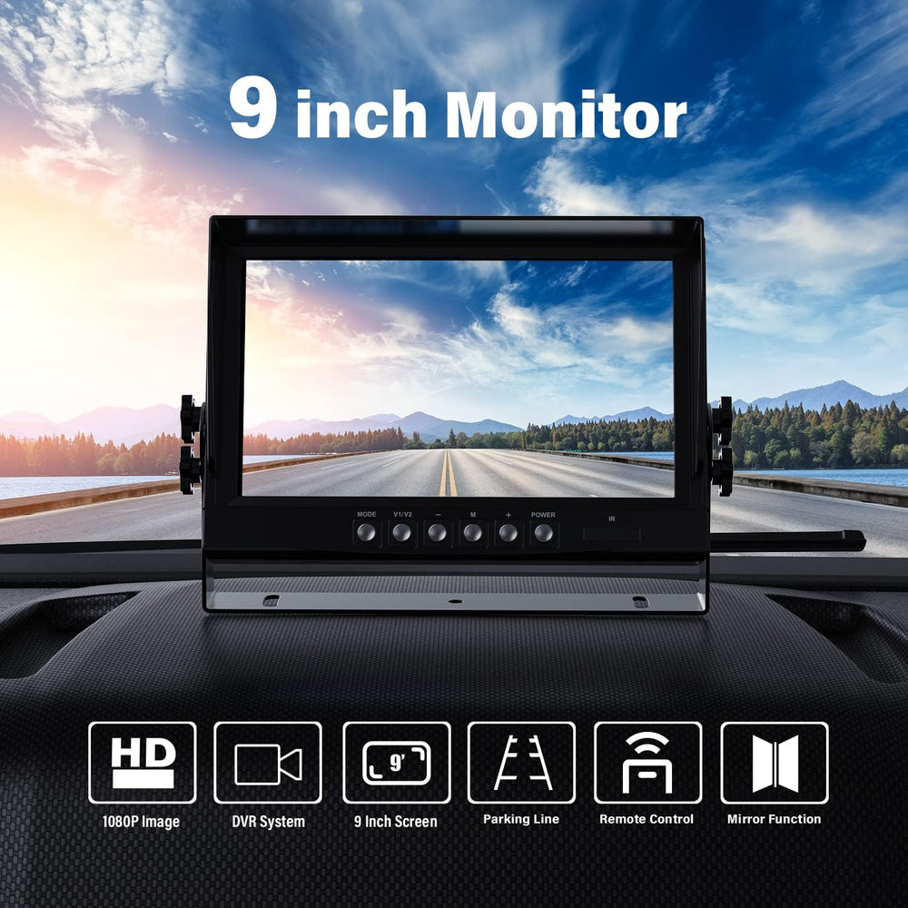 1080P Wired Backup Camera System Kit,9" HD DVR Monitor