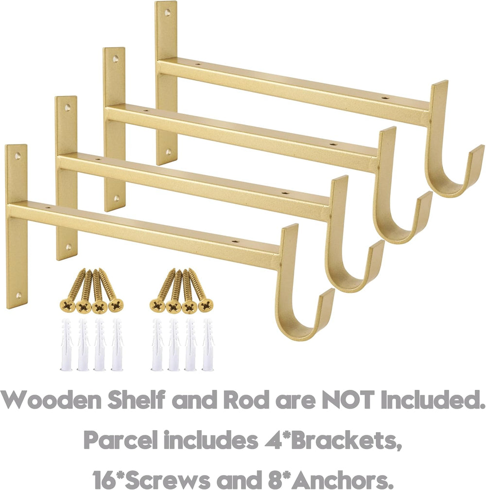 AddGrace Closet Rod Bracket Heavy Duty Shelf Brackets Gold 10 Inch 4 Pack