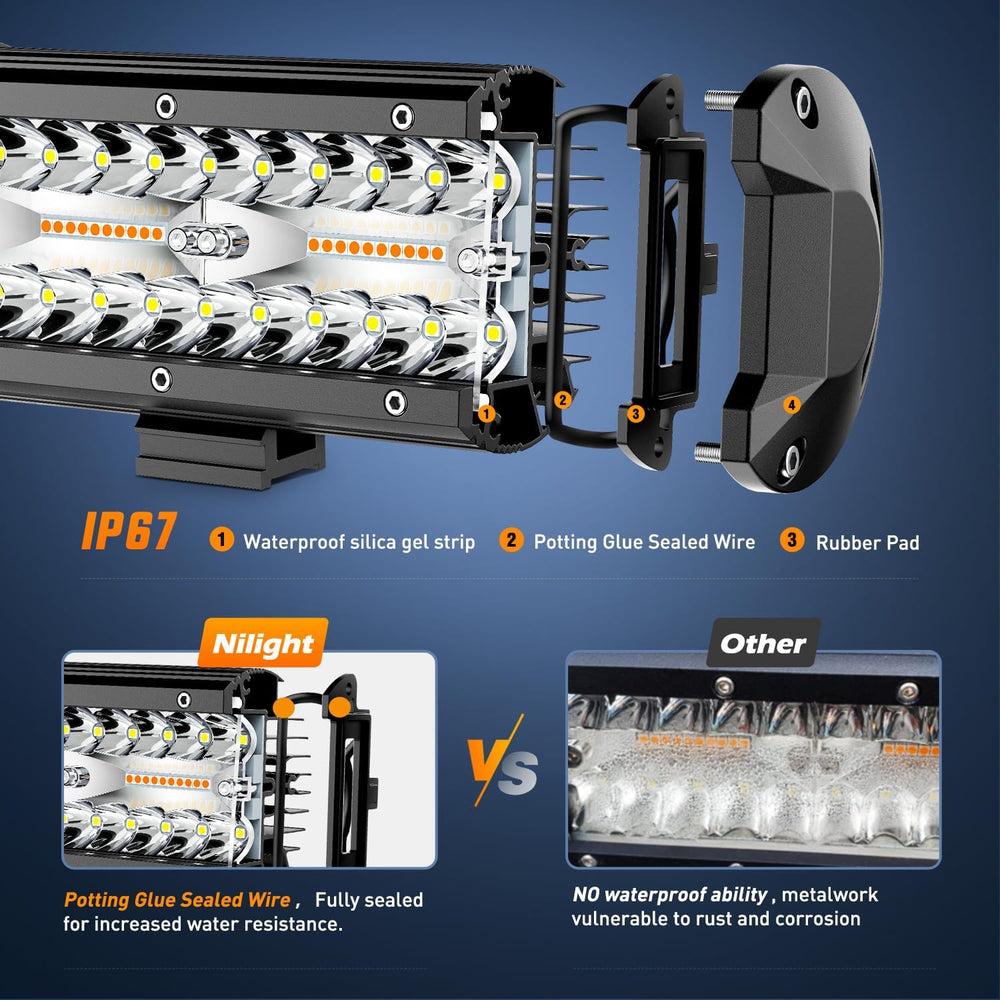 Nilight 6.5Inch Off-Road LED Light Bar White Amber 3 Lighting Modes