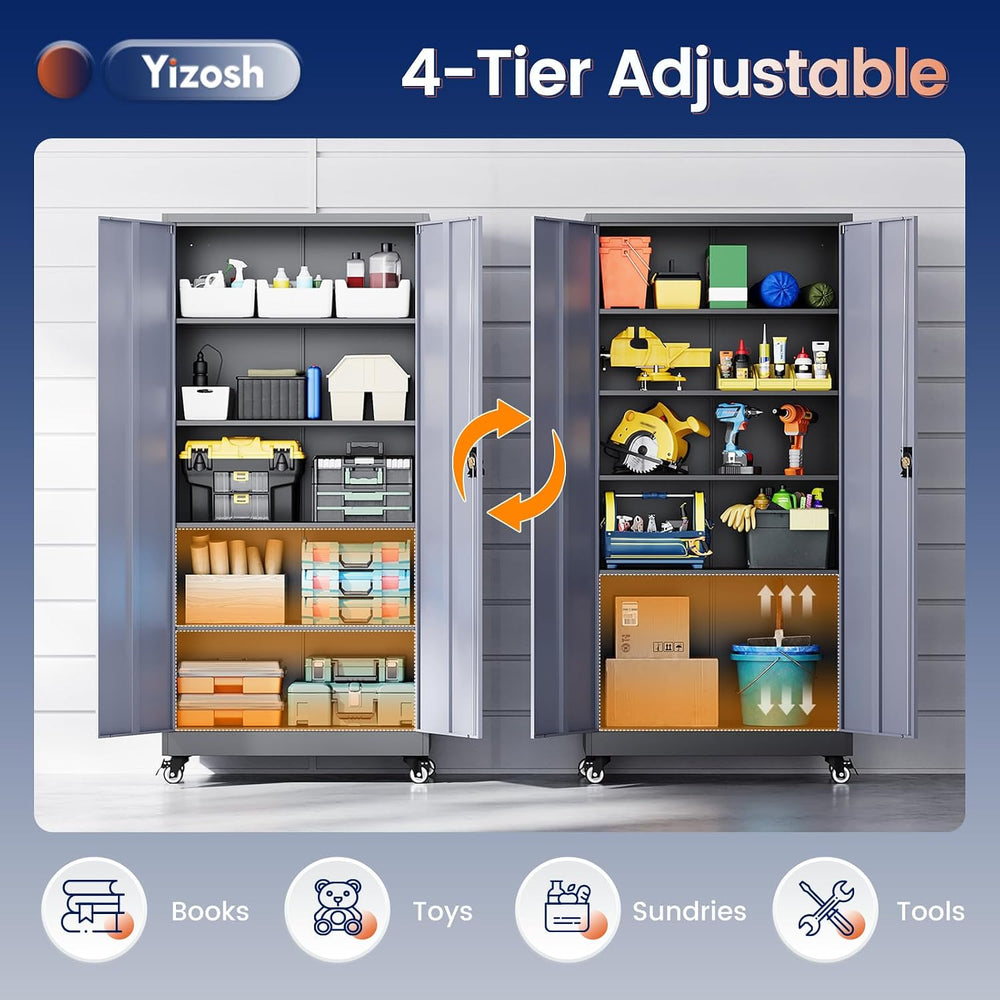 Metal Garage Storage Cabinet with Locking Doors and Adjustable Shelves,- 75&q...