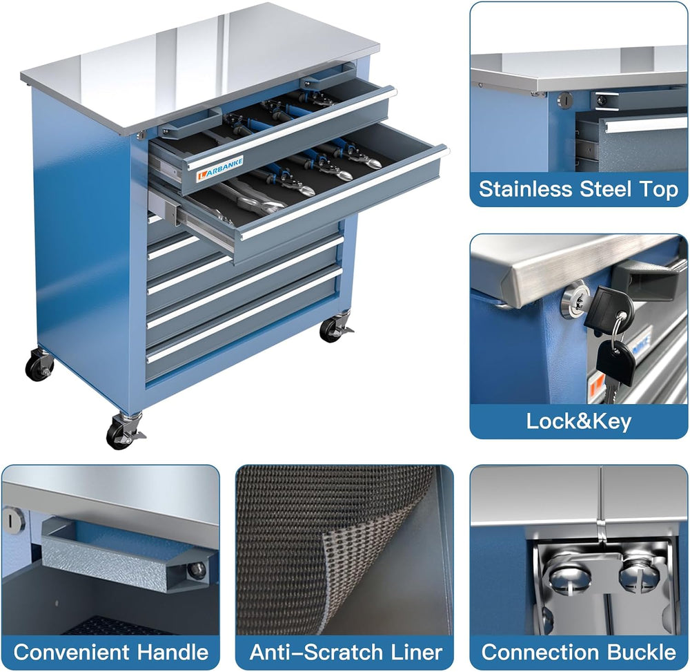 20 Drawer Rolling Tool Chest Combo,with Wheels & Foot Pads, Blue
