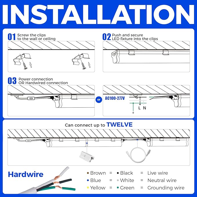 Barrina T5 LED Ceiling Light Fixtures, Corded Electric (6 Packs)