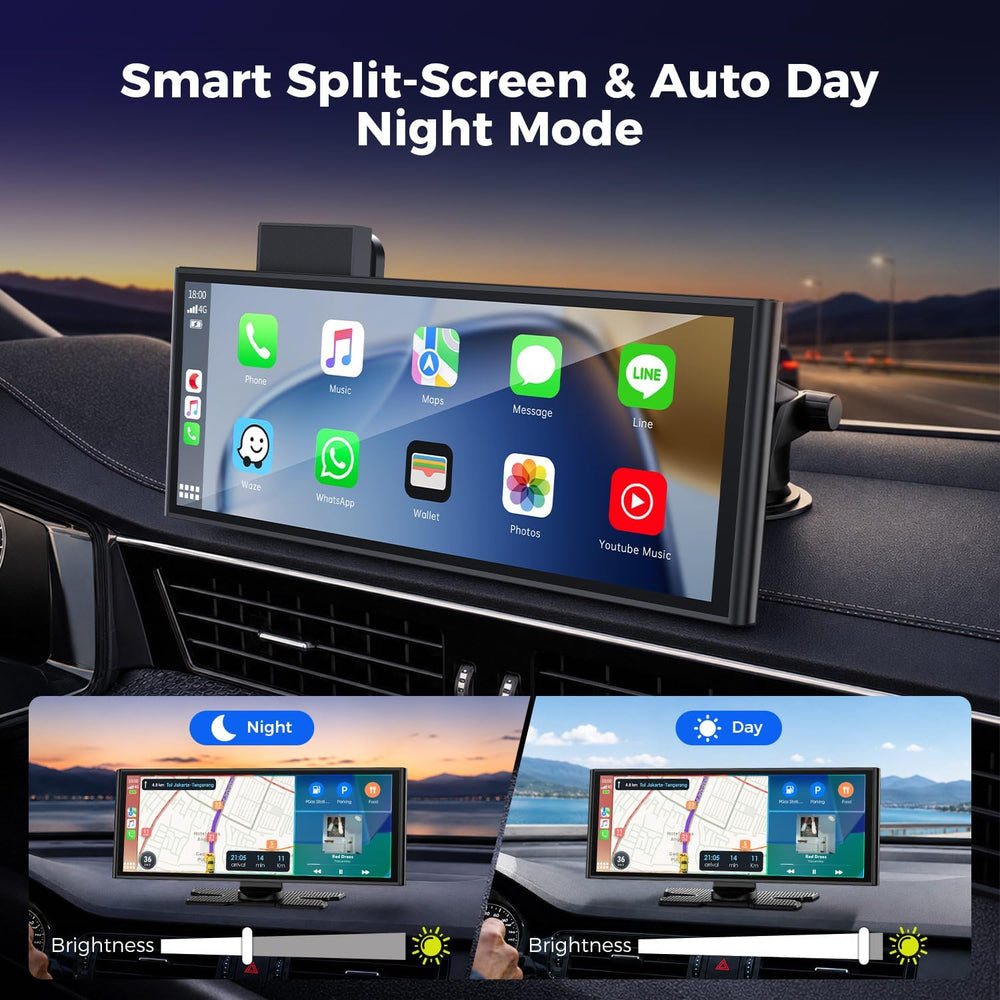 9.26" Wireless CarPlay Screen with 4K+1080P Dual Dash Cam Front and Rear