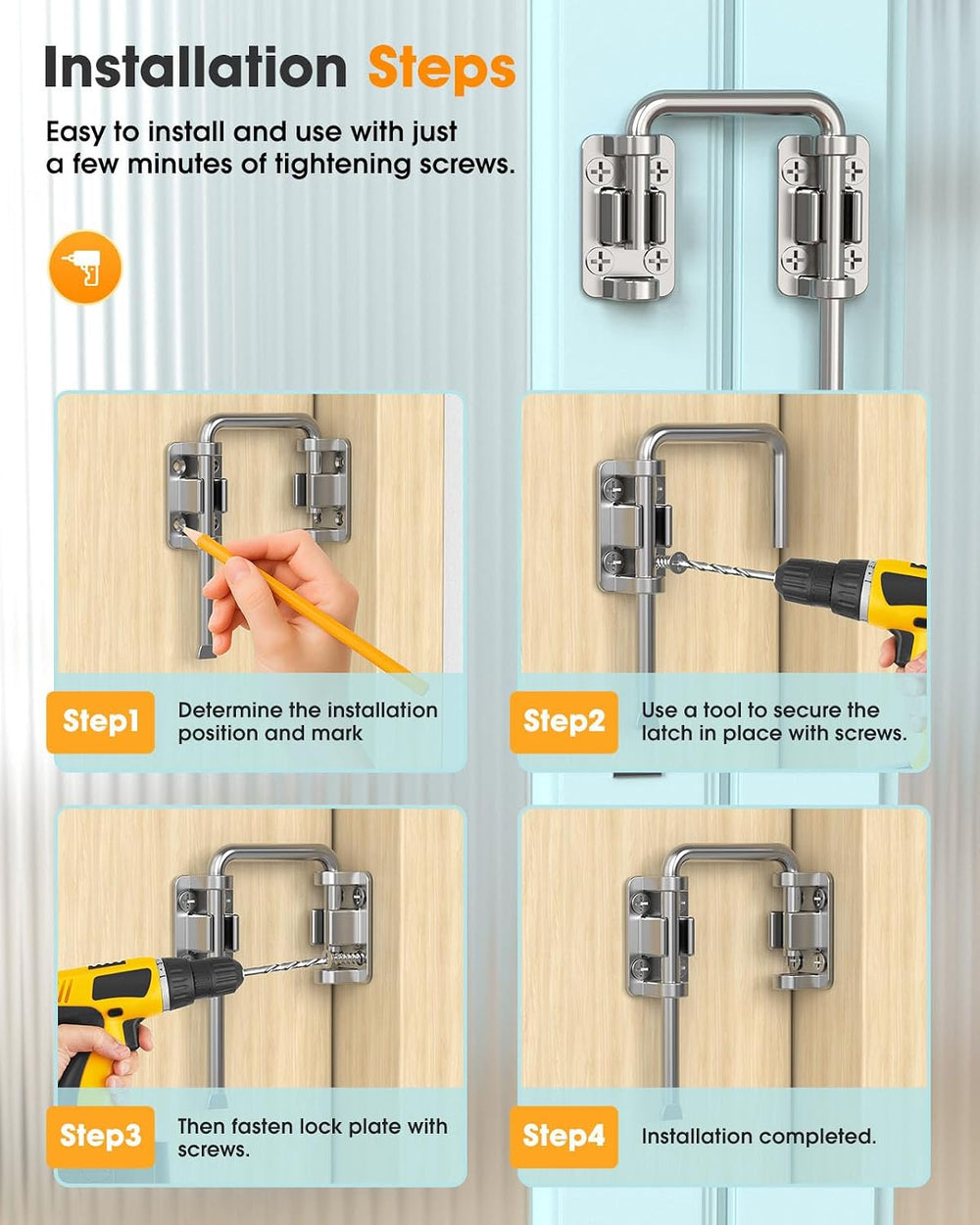 2.36 Inch U Patio Sliding Door Loop Lock Latch, Silver-4 Pcs