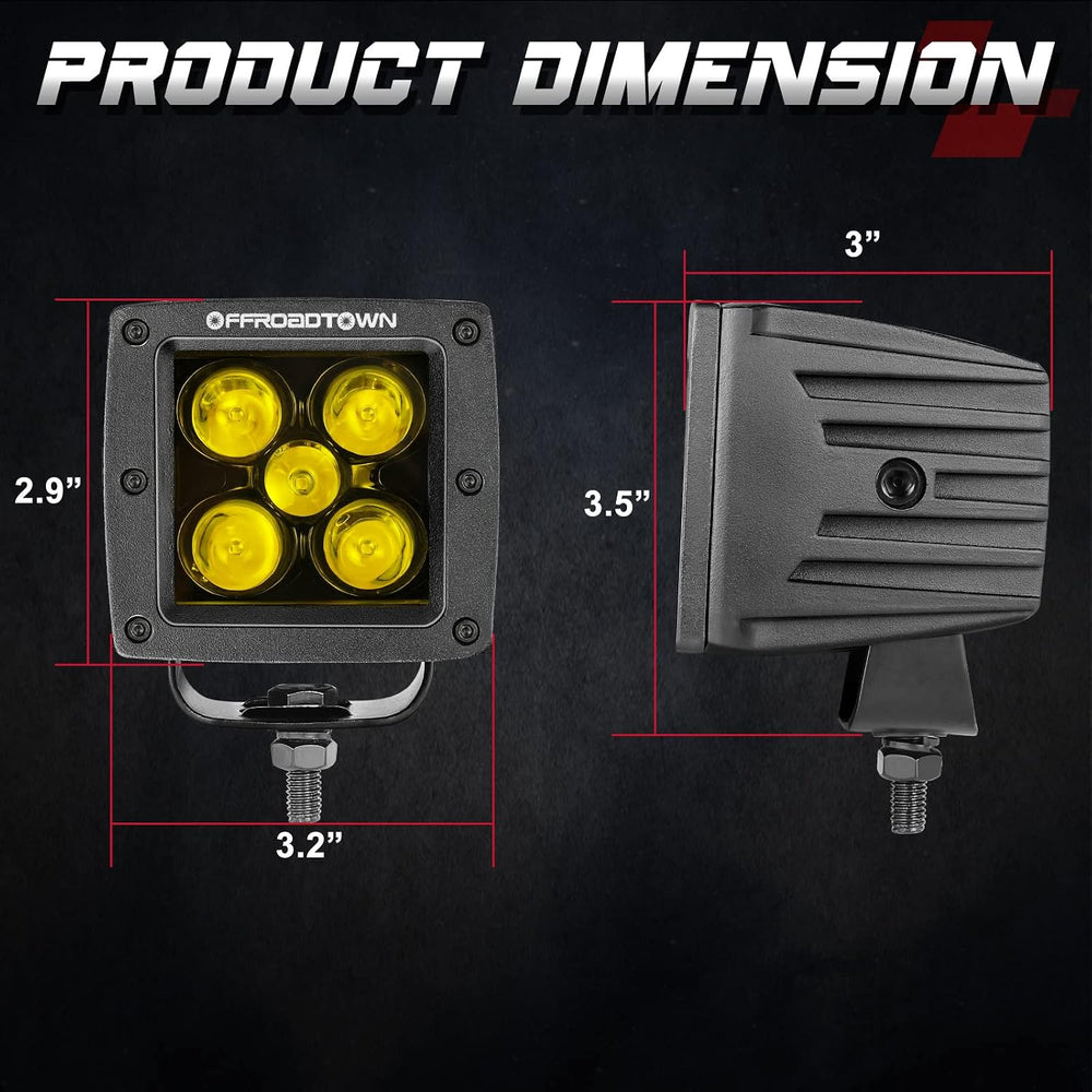 OFFROADTOWN Yellow LED Cubes 2PCS 3 Inch 100W CREE LED Pods Ditch Lights