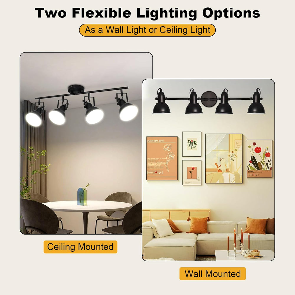 HiBay Track Lighting Fixtures Ceiling Black, Adjustable 4-Light Spotlight