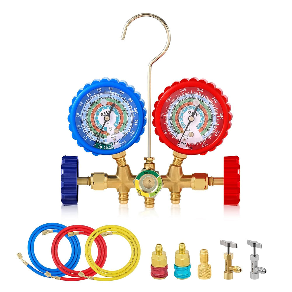 OMT 3-Way AC Manifold Gauge Set for R134a R12 R502 R22 with 5ft Hoses