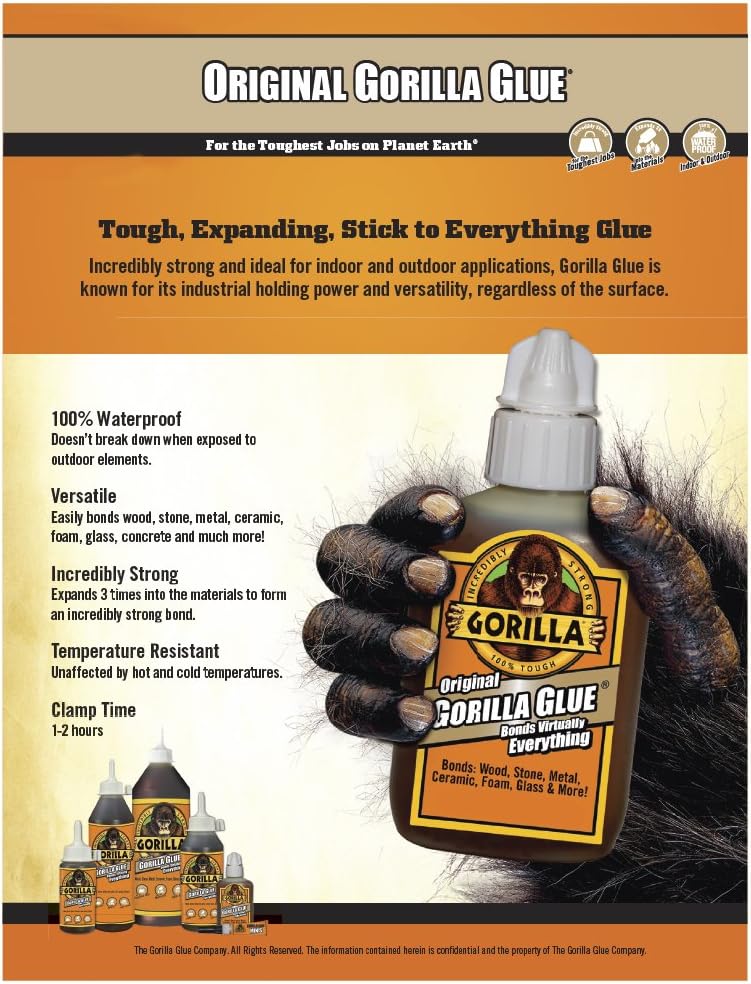 Gorilla Original Waterproof Polyurethane Glue, 36 ounce Bottle, Brown, (Pack ...