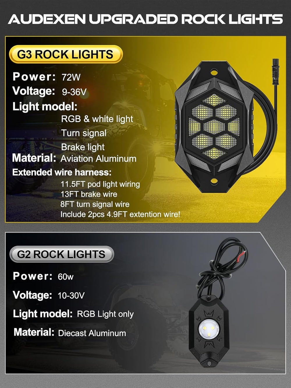8 Pods RGBW LED Rock Lights Kit - with Brake Light & Turn Signals, Underg...