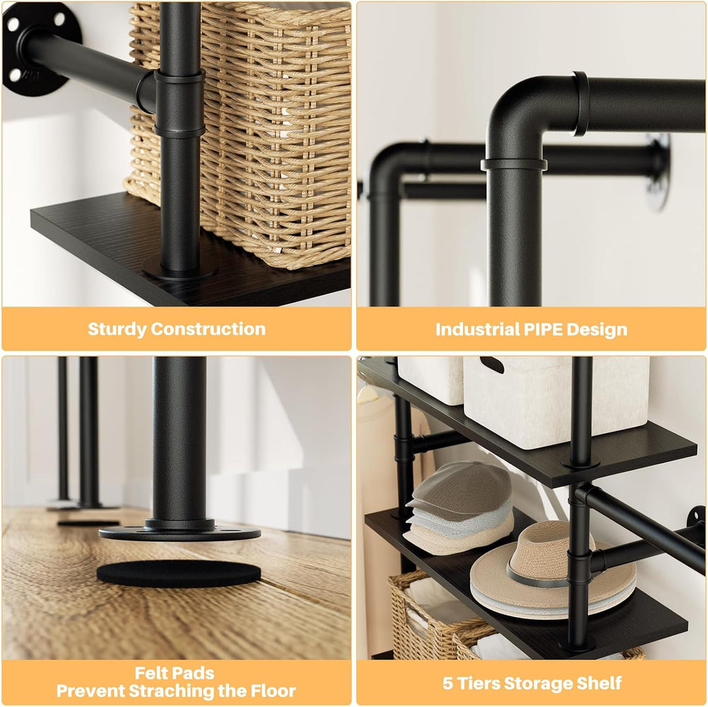 Aheaplus Industrial Pipe Clothing Rack, 6.42FT Closet Organizer System
