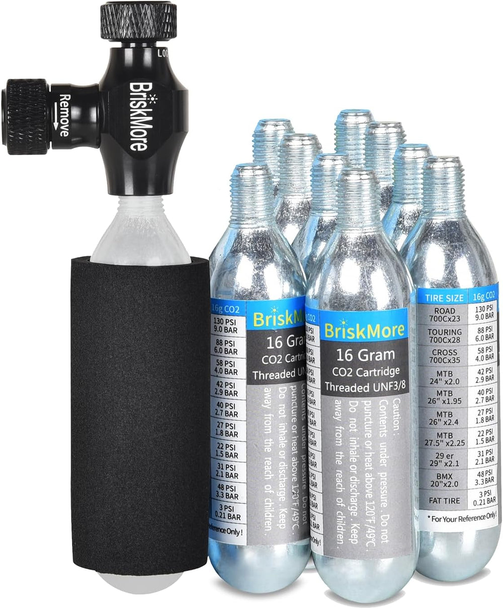 CO2 Inflator Kits with 9X16g or 5 X 16g CO2 Cartridges, Presta and Schrader V...