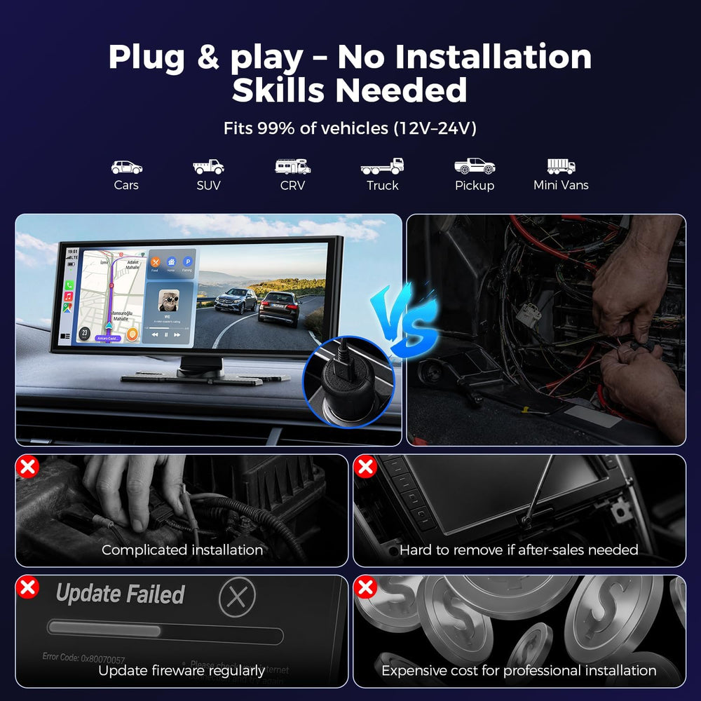 9.26" Wireless CarPlay Screen with 4K+1080P Dual Dash Cam Front and Rear