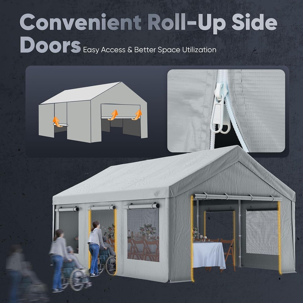 Quictent 10x20 ft Carports with Side Zipper Doors