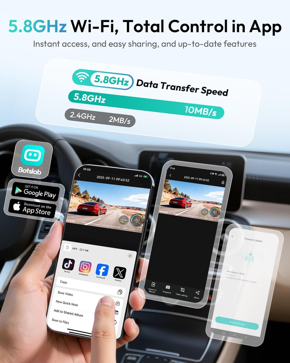 BOTSLAB G980H 4K STARVIS Dash Cam Front and Rear, No SD Card[2026 Upgraded]