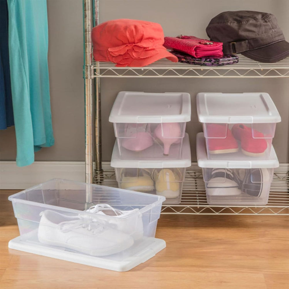 Sterilite Storage Boxes, Stackable Clear Plastic Bins, 6 Quart, 12-Pack