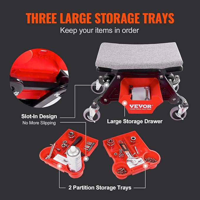 VEVOR Mechanic Stool 300 LBS Capacity Garage Stool Gift