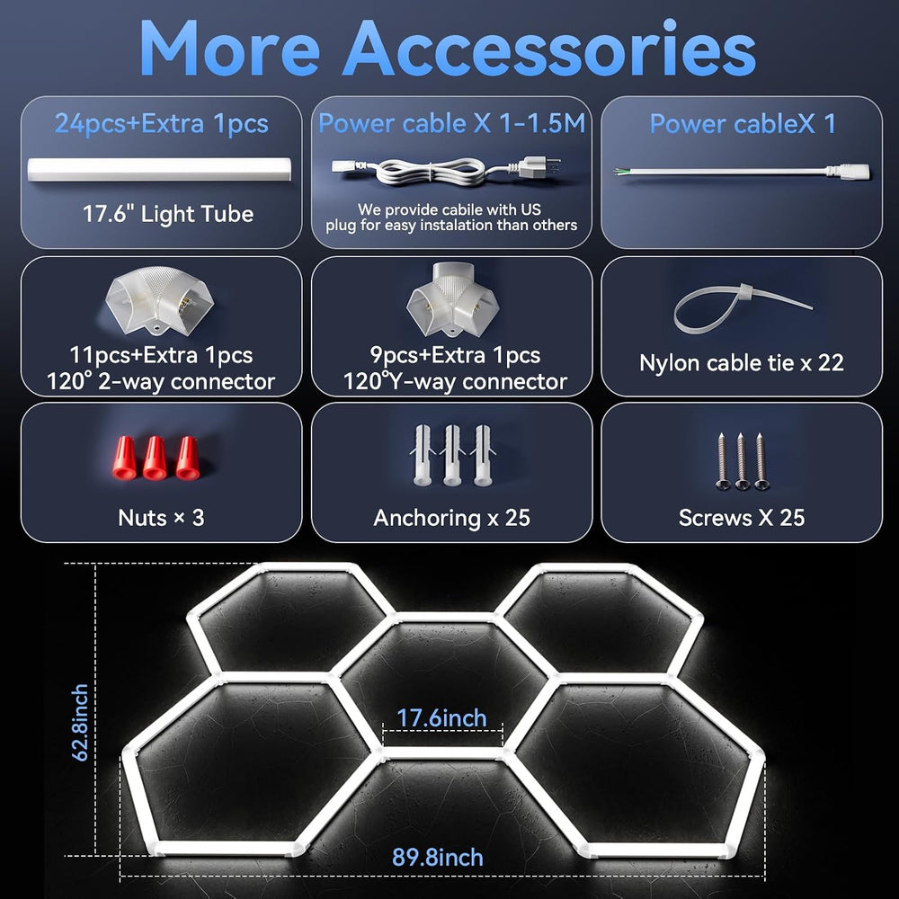 LZHOME Hexagon 5000K LED Garage Lights: 25 Pack Updated 1.31-inch Wider Size,...