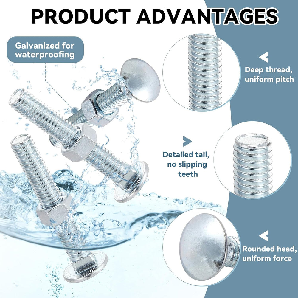 Yaocom 75 Pack Carriage Bolts with Nuts 3/8 x 3-1/2 Inch, Silver