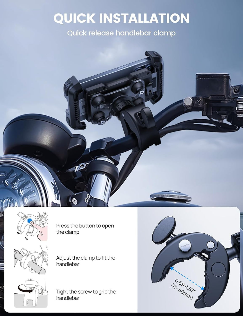 Lamicall Motorcycle Phone Mount Holder with Dual Vibration Dampener