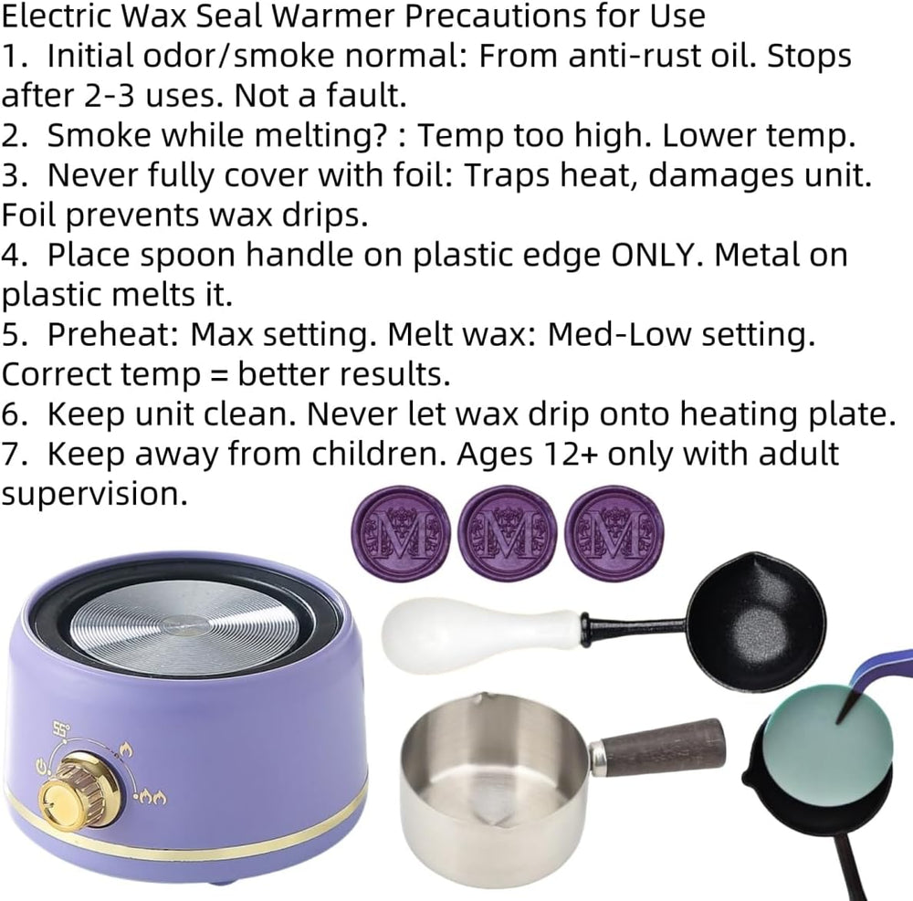 Sealing Wax Warmer Electric with 300Pcs Purple Waxseal Beads, a 80ml Large Sp...