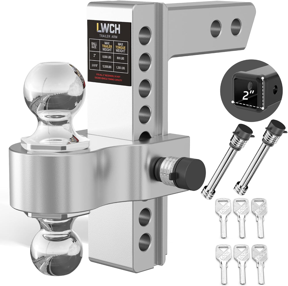Adjustable Trailer Hitch for 2 Inch Receiver, 8 Inch Drop/Rise