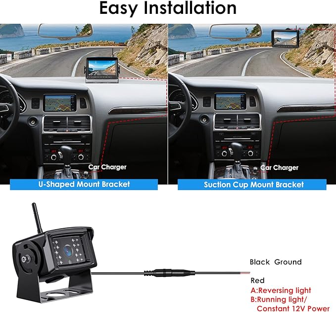 Digital Wireless Backup Camera System Kit, IP69K Waterproof Wireless 2 Rear