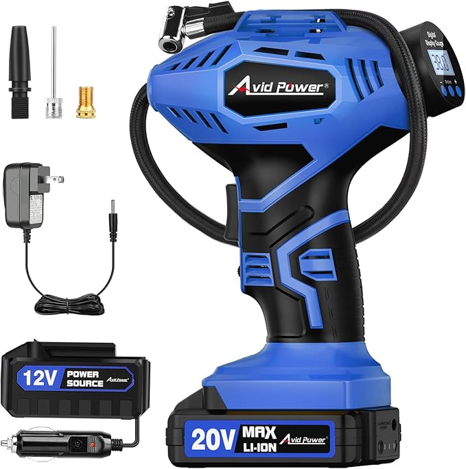 AVID POWER Cordless Tire Inflator Portable Air Compressor, 20V Rechargeable